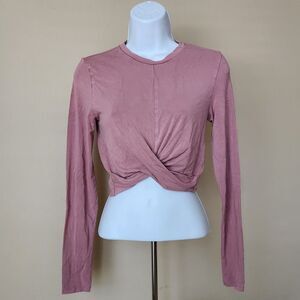 H&M Divided Pink Long Sleeve Twist Front Crop Top, Small
